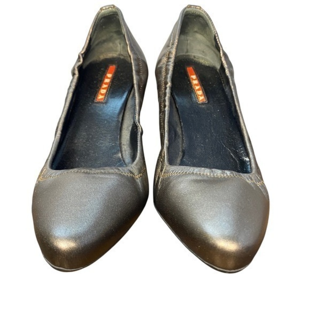 Prada Metallic Bronze Ruched Leather Stiletto Heels Women's Shoes Size 6.5 - Picture 6 of 14